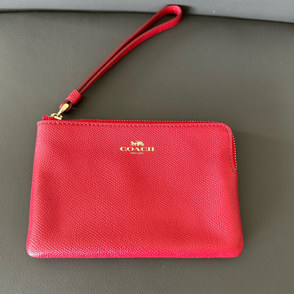 Coach Red Wristlet Zip Pouch